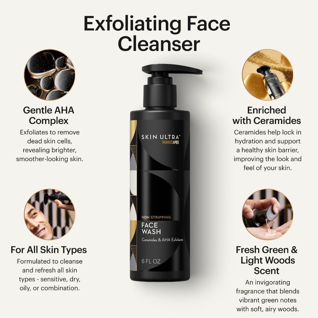 MANSCAPED® Skin Ultra™ Face Wash - Men's Exfoliating Facial Cleanser, 6 fl oz
