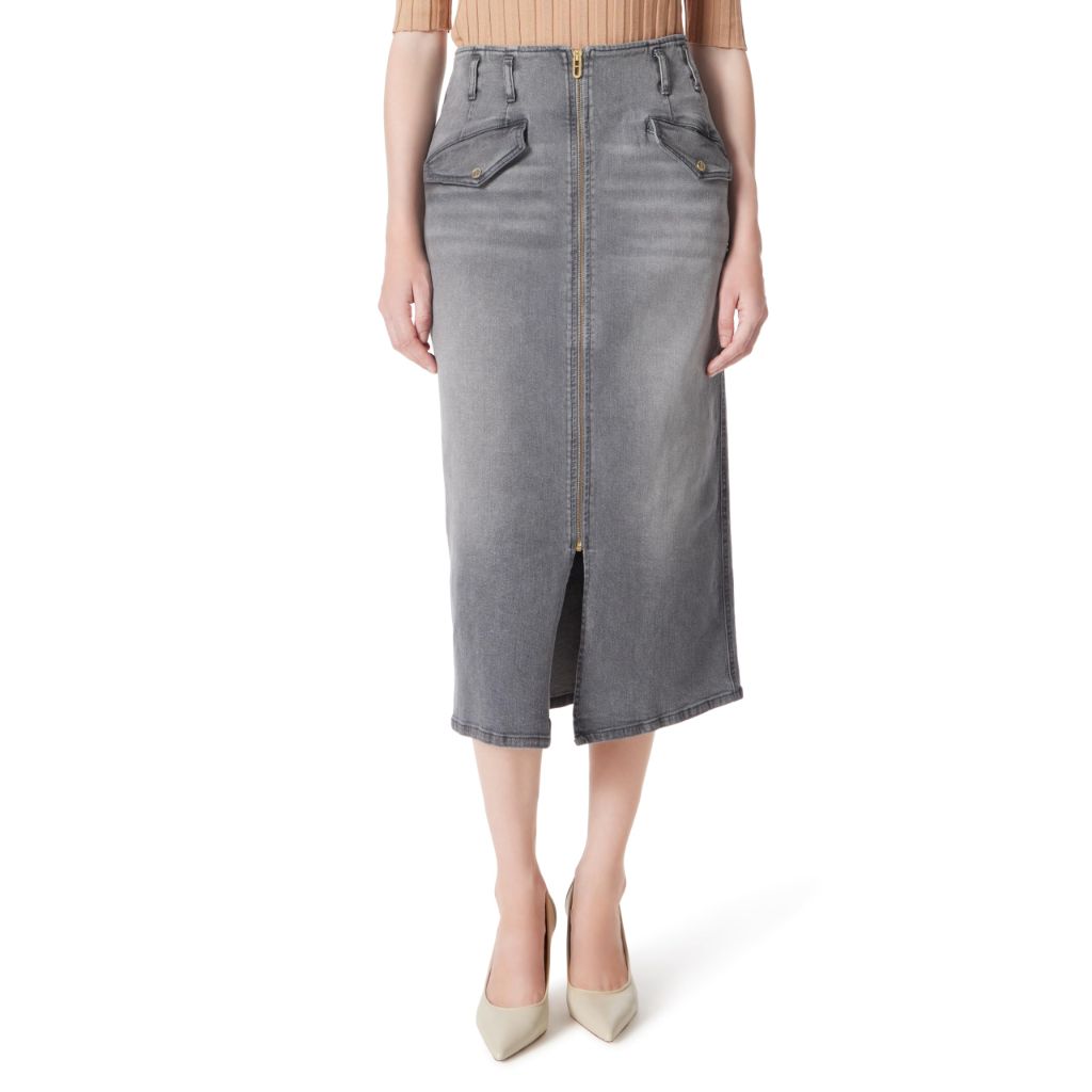 DEE OCLEPPO Women's Millie Zipper Front Denim Skirt with Center Slit Standard, Charcoal, 14