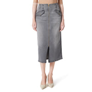 DEE OCLEPPO Women's Millie Zipper Front Denim Skirt with Center Slit Standard, Charcoal, 14