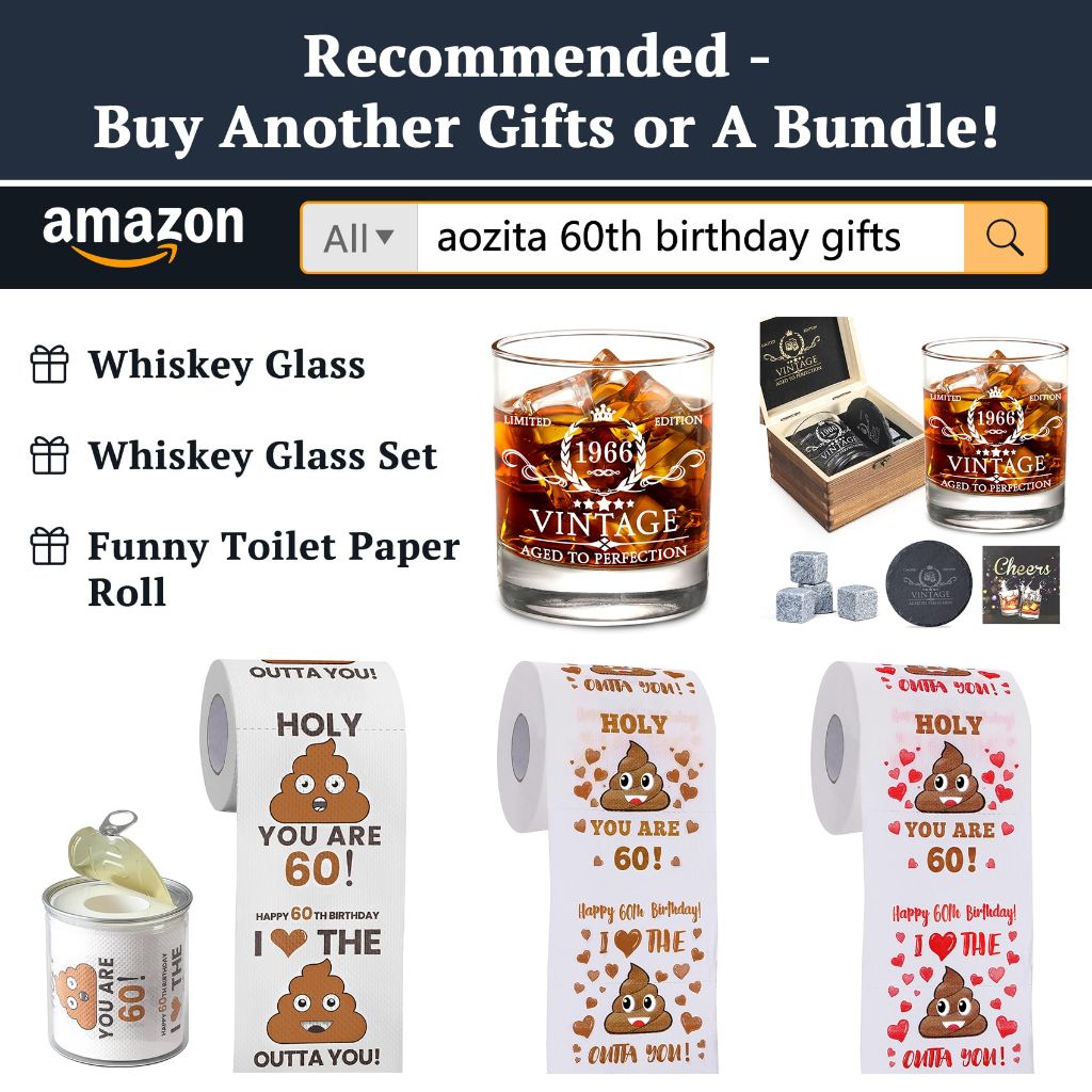 60th Birthday Gifts for Men Whiskey Glass Set - Wood Box & Whiskey Stones & Coaster