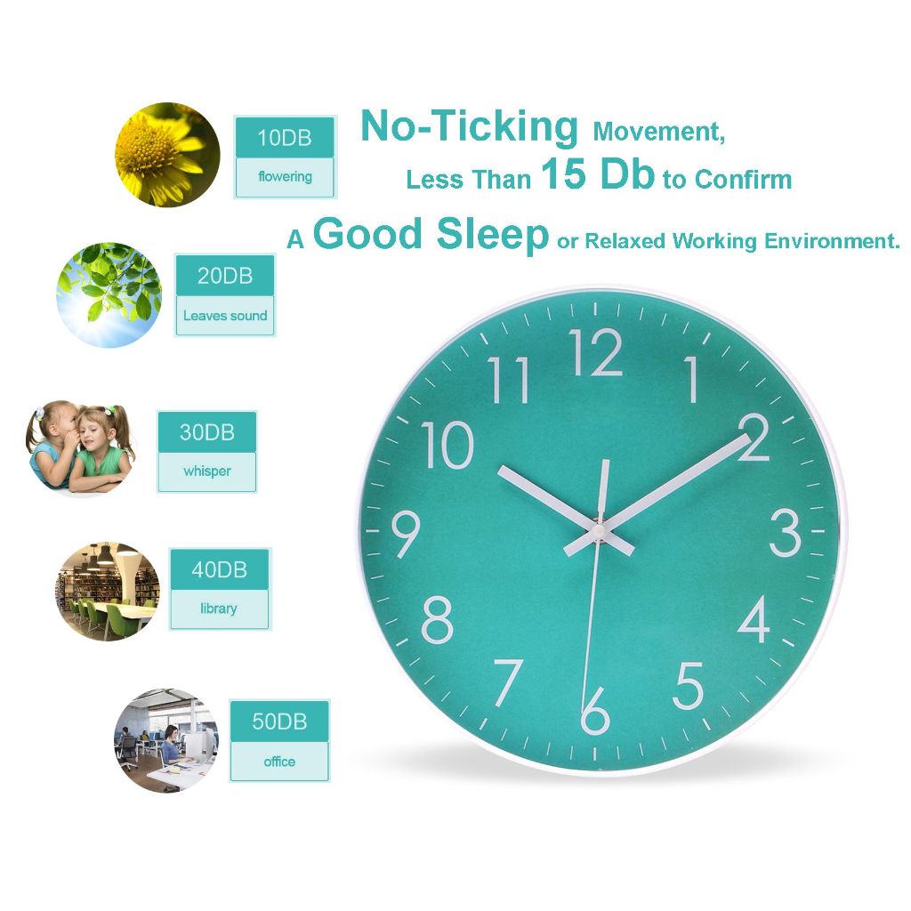 Epy Huts Modern Simple Wall Clock Indoor Non-Ticking Silent Sweep Movement Wall Clock 10 Inch Teal
