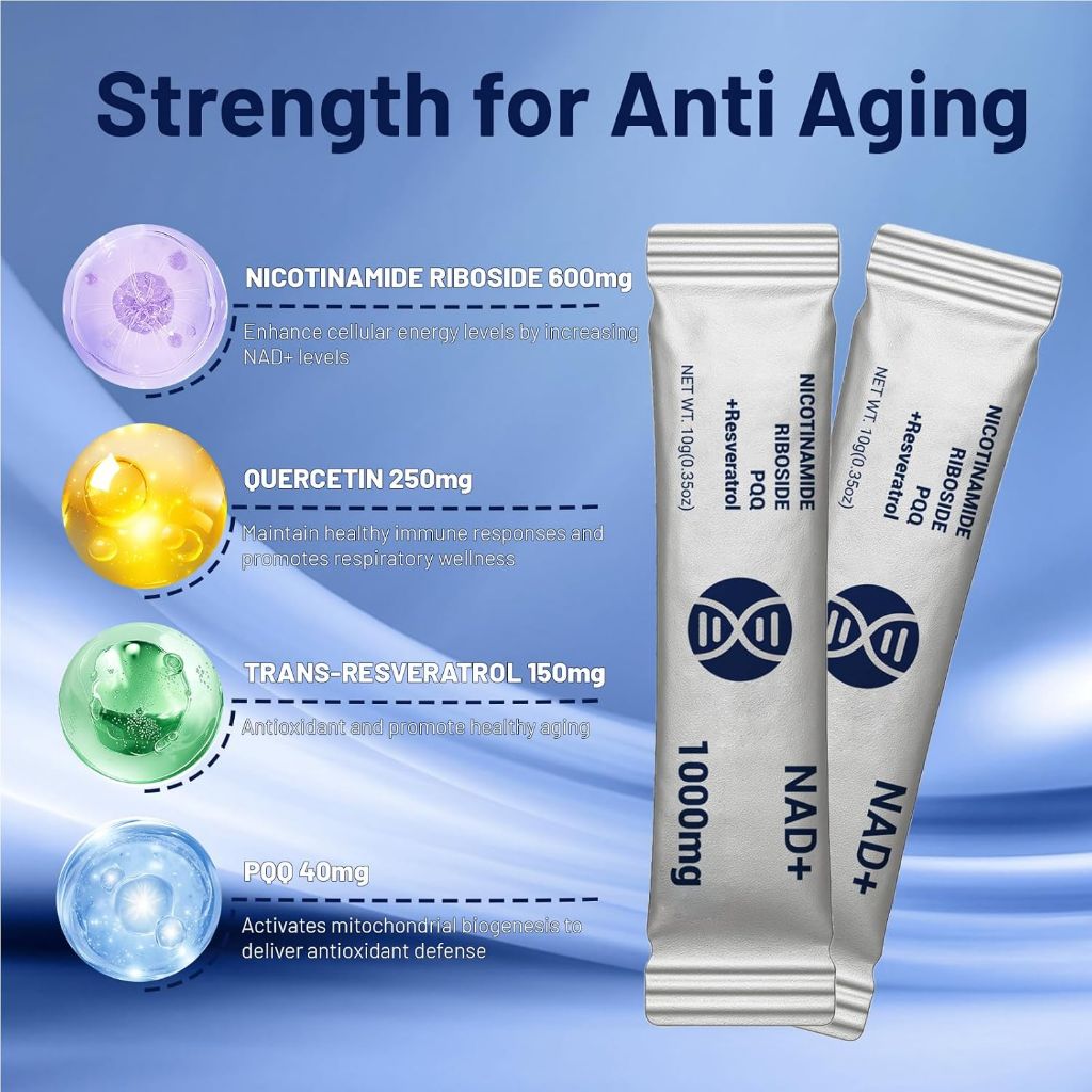 Premium NAD+ Liquid Supplement 1000mg with Nicotinamide Riboside & Resveratrol - 30 Packs