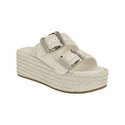 Guess Women's Binks Double-Buckle Woven Platform Wedge Sandals - Ivory, Size 11