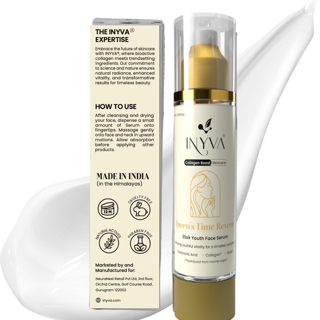 INYVA Queen's TimeReverse Anti-Aging Serum with Collagen, Peptides & Hyaluronic Acid - 1.7 Oz