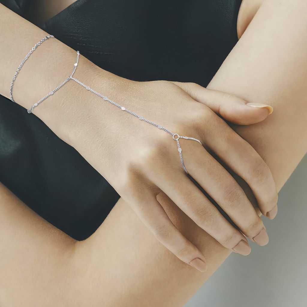 Yowivon Silver Ring Hand Chain Bracelet for Women, Dainty Stackable Link Chain Bracelets, Adjustable Hypoallergenic Trendy Jewelry Gift
