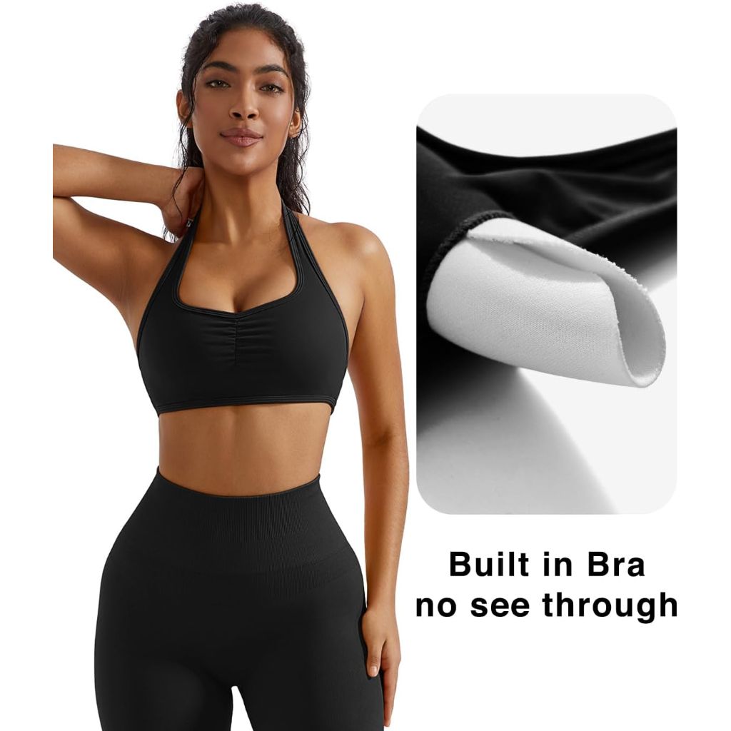 SZ M, OMKAGI Halter Sports Bras for Women Open Back