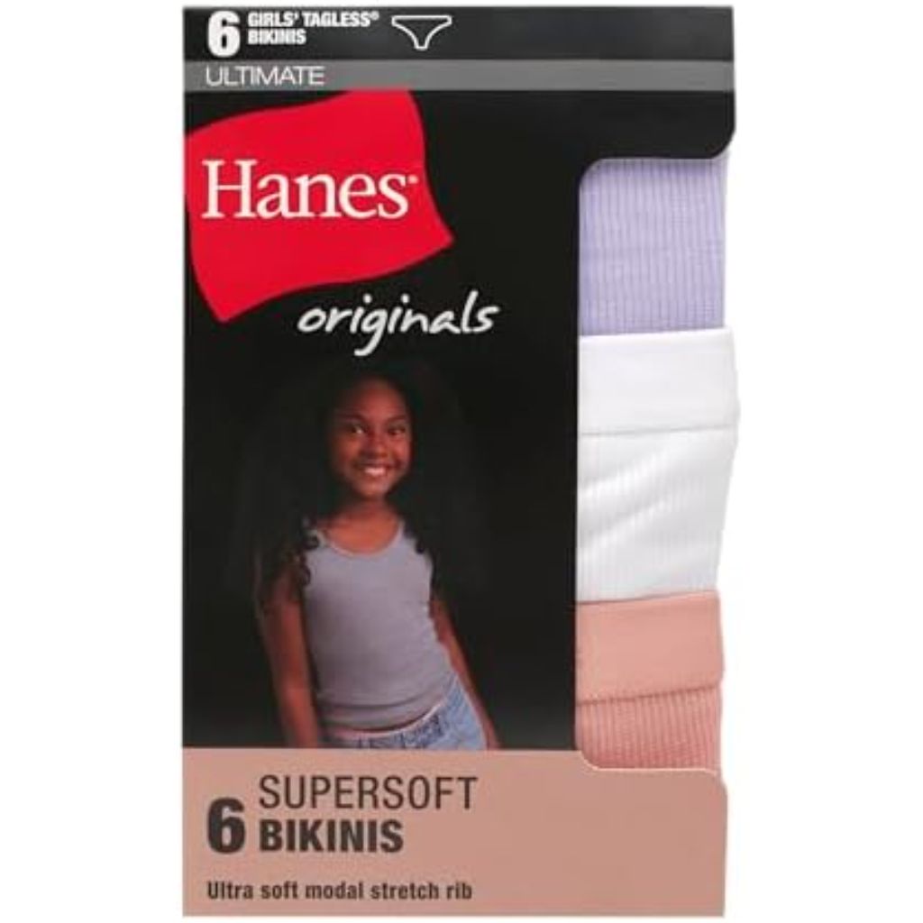 Hanes Girl's Originals Supersoft Bikini Underwear - Size 12 (6 Pair)