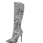 NewBella Women's Knee-High Stiletto Heel Boots - Zebra Stripe, Size 6.5