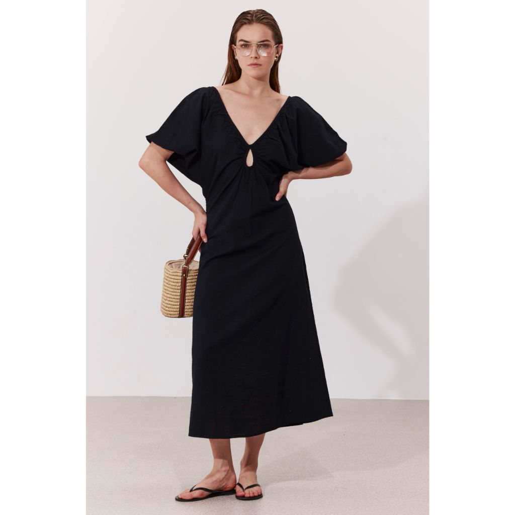 Gottex Women's Standard Terra Puff Sleeve Midi Dress Cover-Up, Black, Large