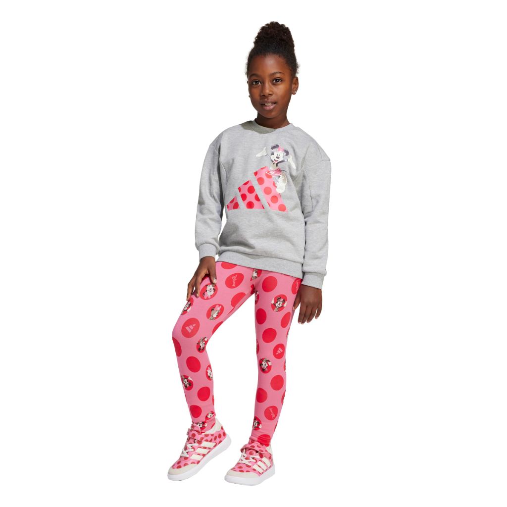 adidas Girl's x Disney Minnie Mouse Sportswear Jogger Set - Gray Heather/Pink Fusion/Pure Ruby, Size Small