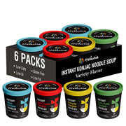 Hethstia Konjac Noodle Soup, 6-Pack Instant Shirataki Noodle Variety Pack (Spicy Red Curry, Miso, Kimchi, Tom Yum)