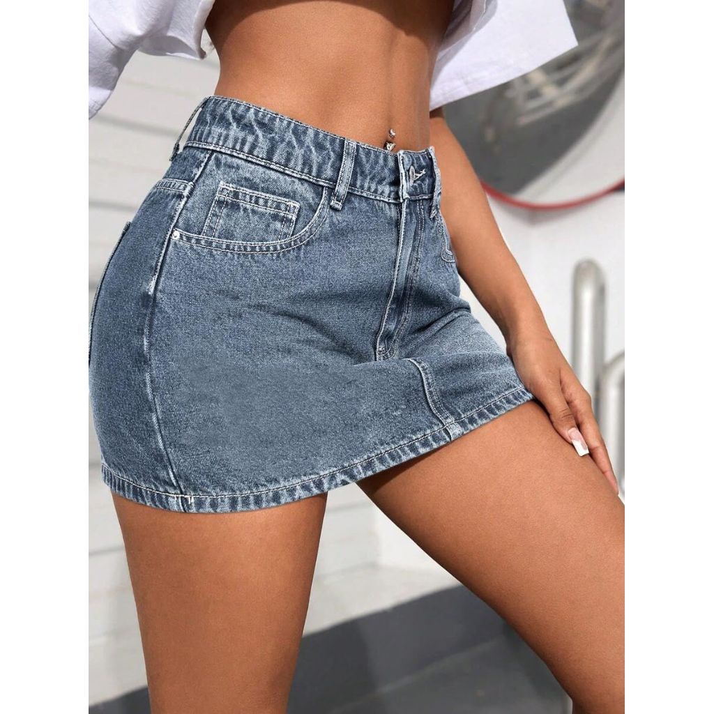 CaniBtr Women's High Waisted Stretchy Y2K Mini Skirt Denim Skort - Light Blue, Size XXL