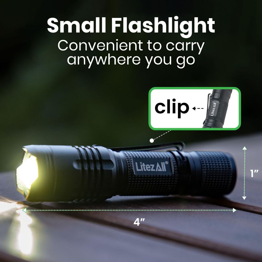 LitezAll 400 Lumen Tactical Flashlight – Small Tactical Flashlight with Zoom Focus Beam