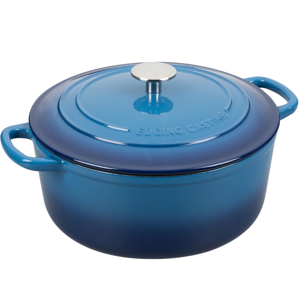 EDGING CASTING Enameled Cast Iron Dutch Oven Pot with Lid, 7 Quart, Round Dutch Ovens for Bread Baking, Lake Blue