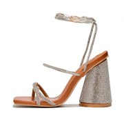 Cape Robbin Orara Chunky Block High Heels, Blingy Strappy Heeled  Brown Size 9