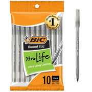 BIC Round Stic Xtra Life Ballpoint Pens, Medium Point (1.0mm), 10-Count Pack of Bulk Pens, Black