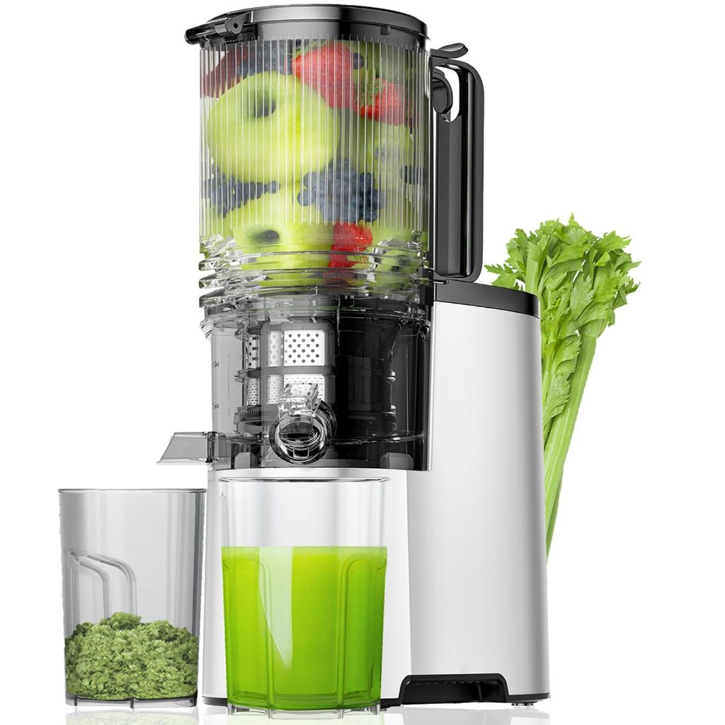 EanOruus Cold Press Juicer, 5.8" Wide Feed Chute Juice Extractor Machine with 400W | Silver