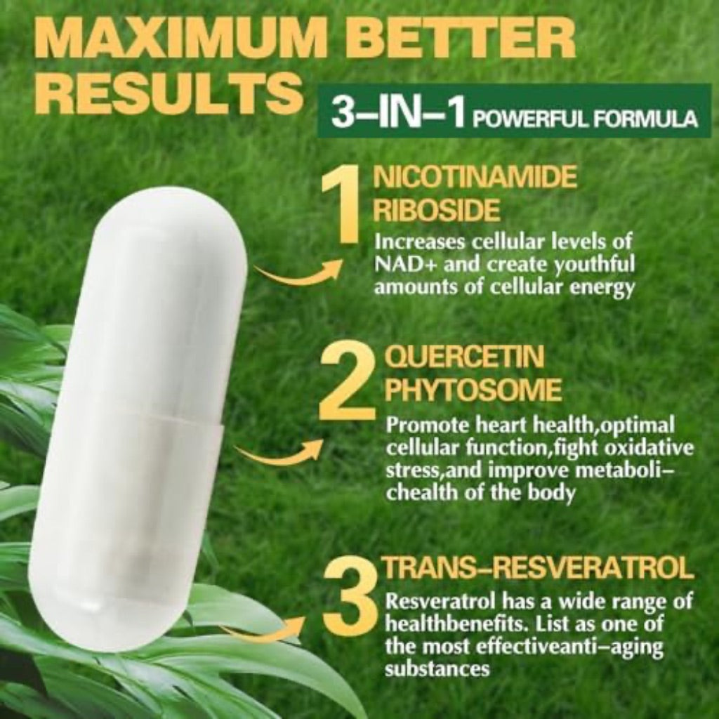 NAD+ Trans Resveratrol: 1000mg Pure Organic Liposomal NAD Nicotinamide Riboside Resveratrol, 150 Caps