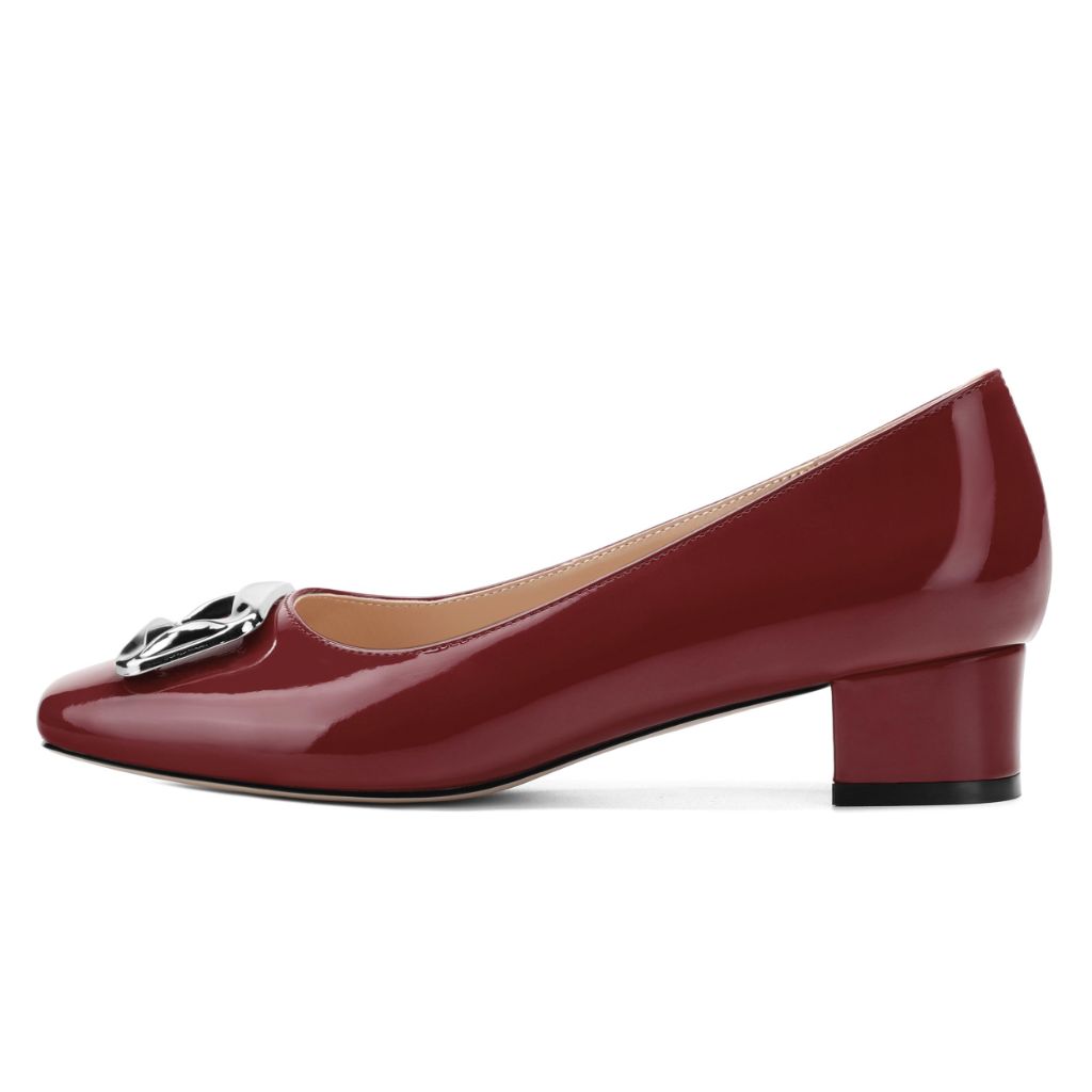 MisaeMila Womens Low Chunky Block Heels, Square Toe Patent Closed Toe Pumps Dress Party Wedding Shoes 1.5 Inch Burgundy Patent Size 7