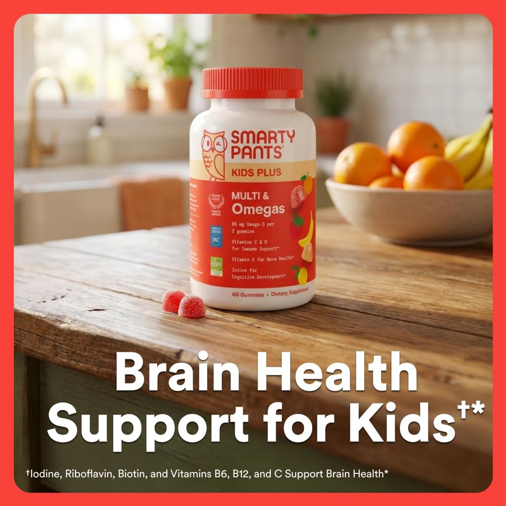 SmartyPants Kids Multivitamin Gummies with Omega 3 DHA/EPA, Three Fruit Flavors, 60 Gummies (30 Day Supply)
