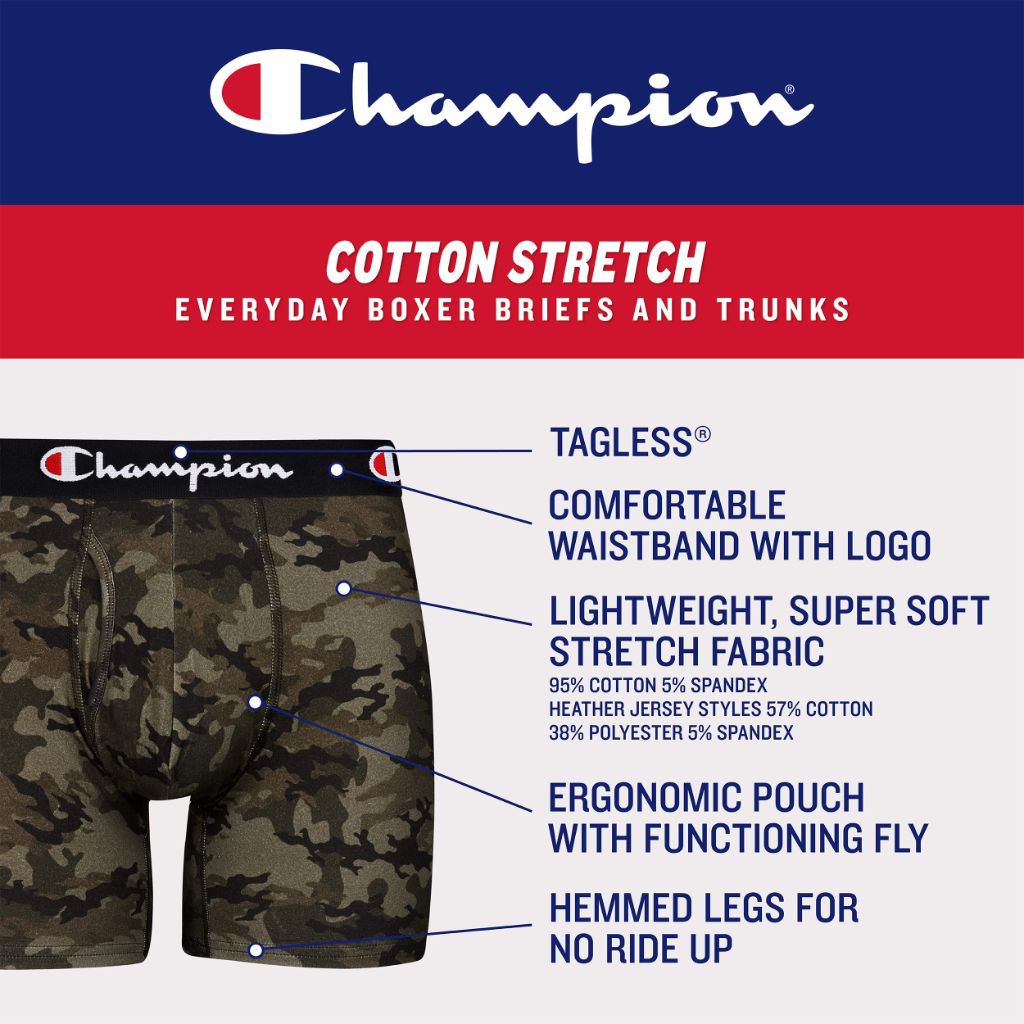SZ M, Champion Men's Everyday Cotton Stretch Boxer Briefs- 5 Pack