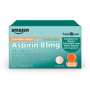 Amazon Basic Care Low Dose Aspirin 81 mg Chewable Tablets, Pain Reliever for Minor Aches, Orange Flavor, 36 Count