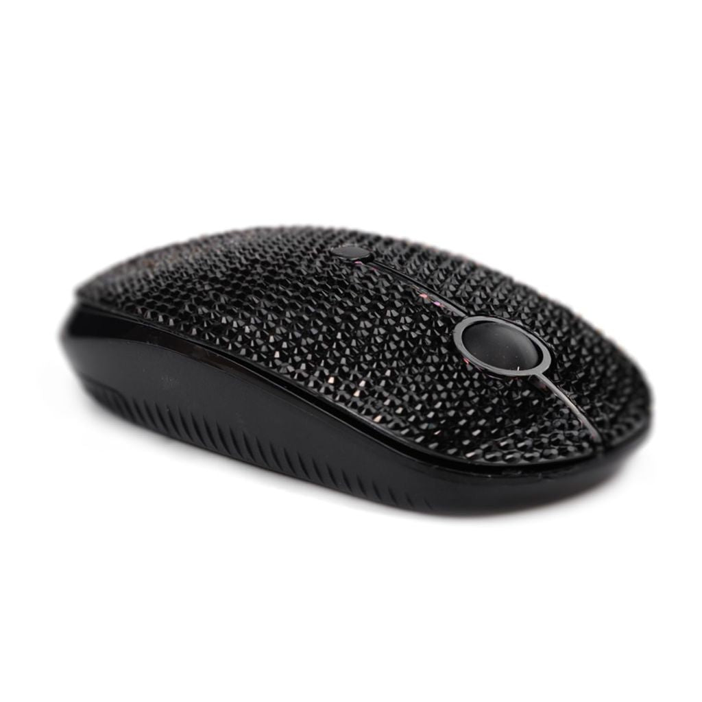 WONGS 2.4GHz Wireless Mouse Covered Austrian Rhinestone Crystal, Bling Slim Mice Compatible with Notebook, PC, Laptop, Computer, MacBook - Black