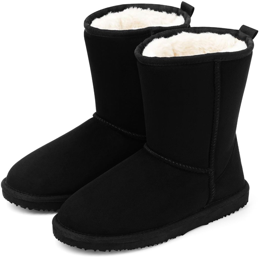 MUSSHOE Women's Waterproof Snow Boots: Winter Mid-Calf Boots with Faux Fur Lining, Black - size 7