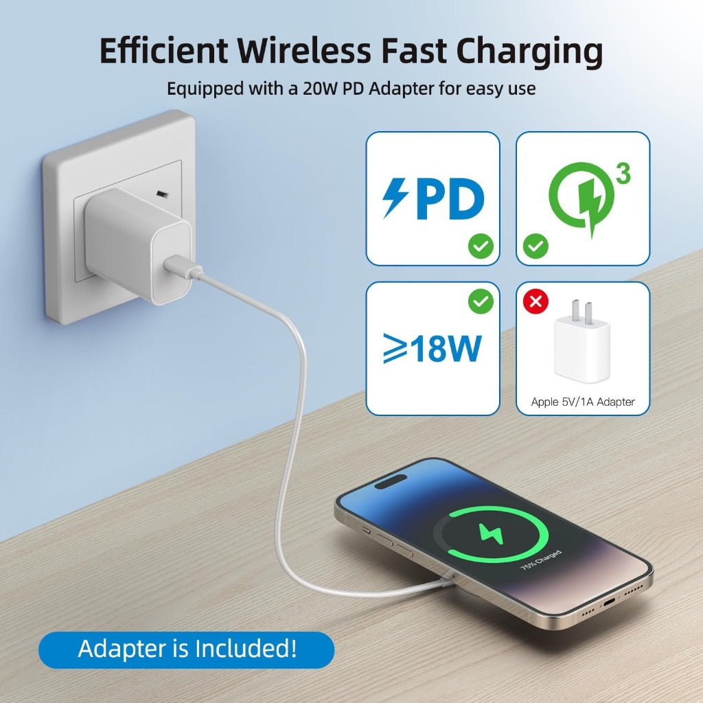 Magnetic Wireless Charger for iPhone Fast Mag Safe Pad, White