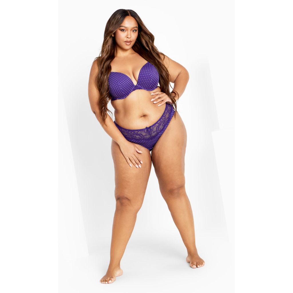City Chic Plus Size Mounia Push Up Print Bra, Purple Spot, 36DD