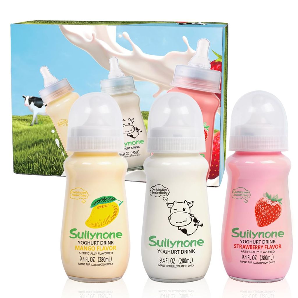 Suilynone- Yogurt Drink Reusable Glass Bottle, 3-Pack Mixed Flavors Drinkable Yogurt | 280ml