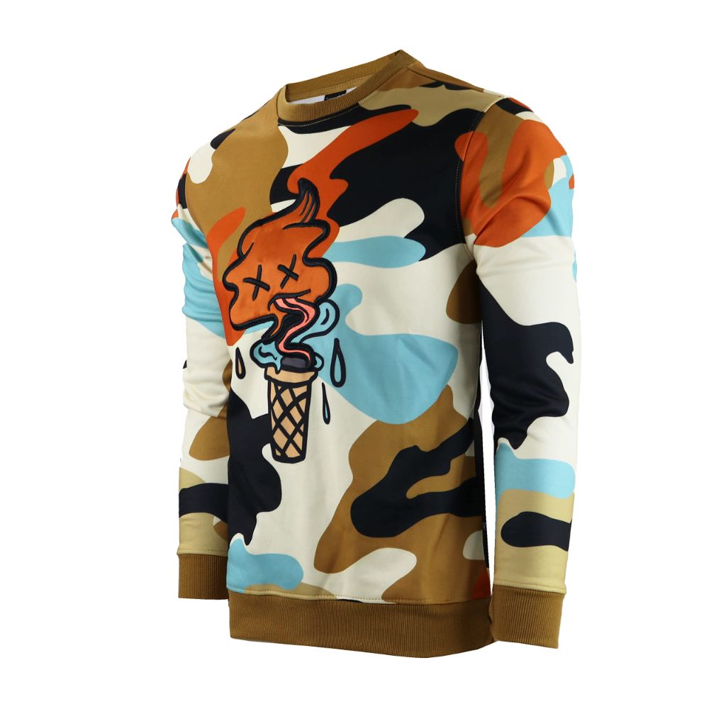 SZ S, SCREENSHOT Mens Premium Crew Neck Fleece Streetwear Graphic Sweatshirt SIGNATURE F11076-KHAK