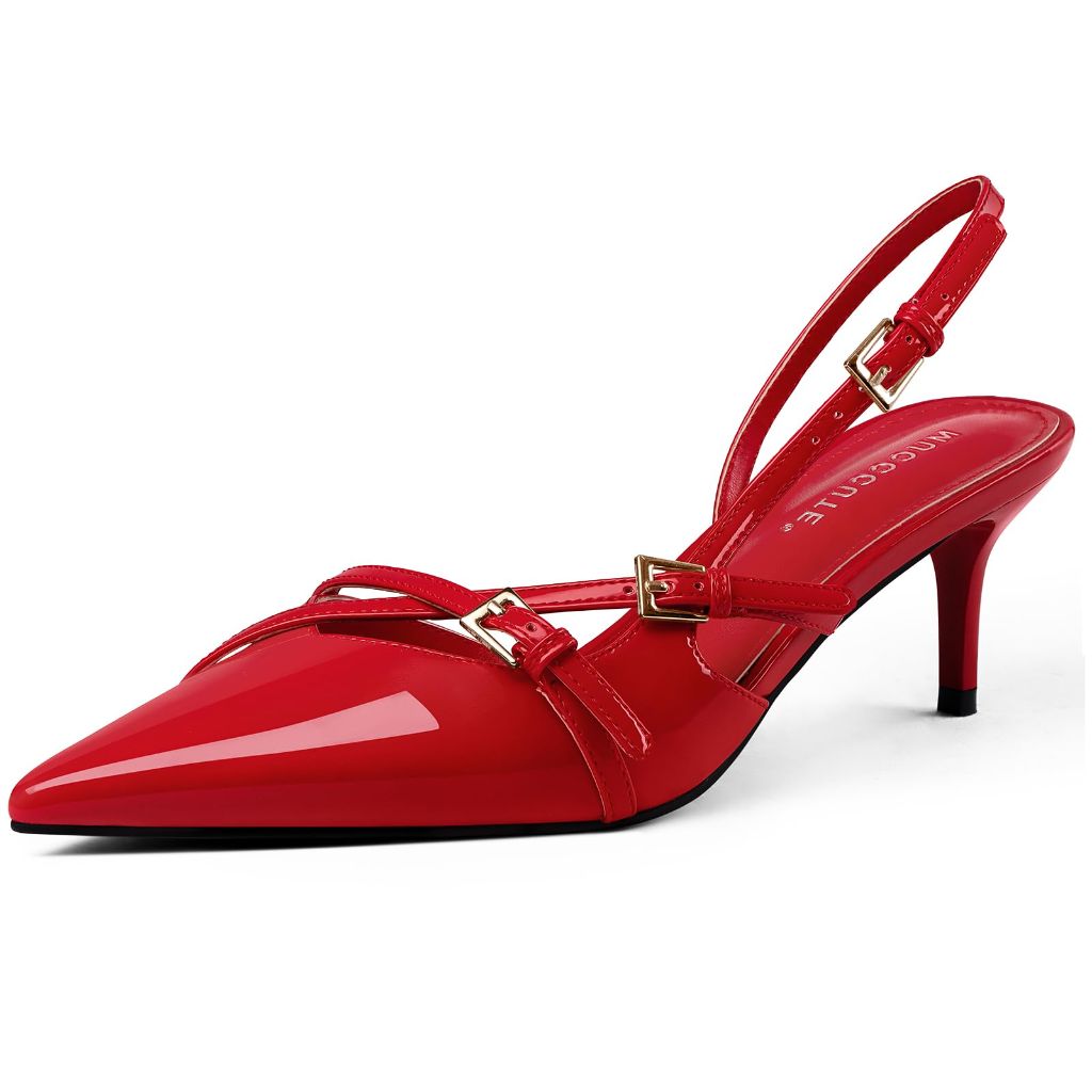 Mucccute Women's Pointed Toe Patent Kitten Heels - Red, Size 7