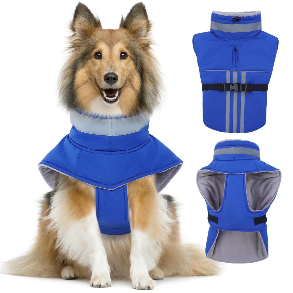 DENTRUN Waterproof Dog Cold Weather Coats Windproof Fleece-Lined with Reflective Strips & Adjustable Turtle Neck, Dog, 2XL
