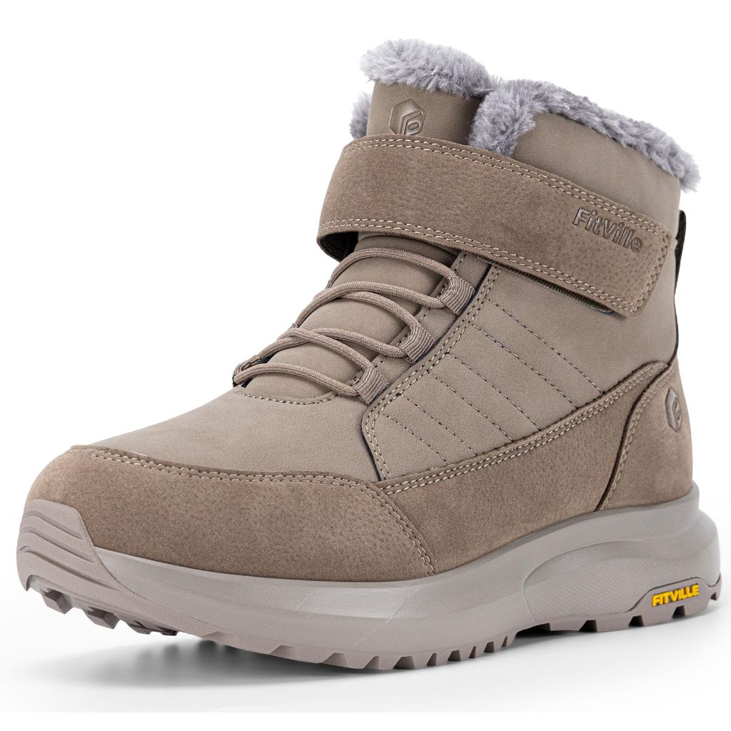 FitVille Wide Width Mens Winter Boots Fur Lined Extra Wide Snow Boot Diabetic Shoes for Flat Feet (Tan Size  8)