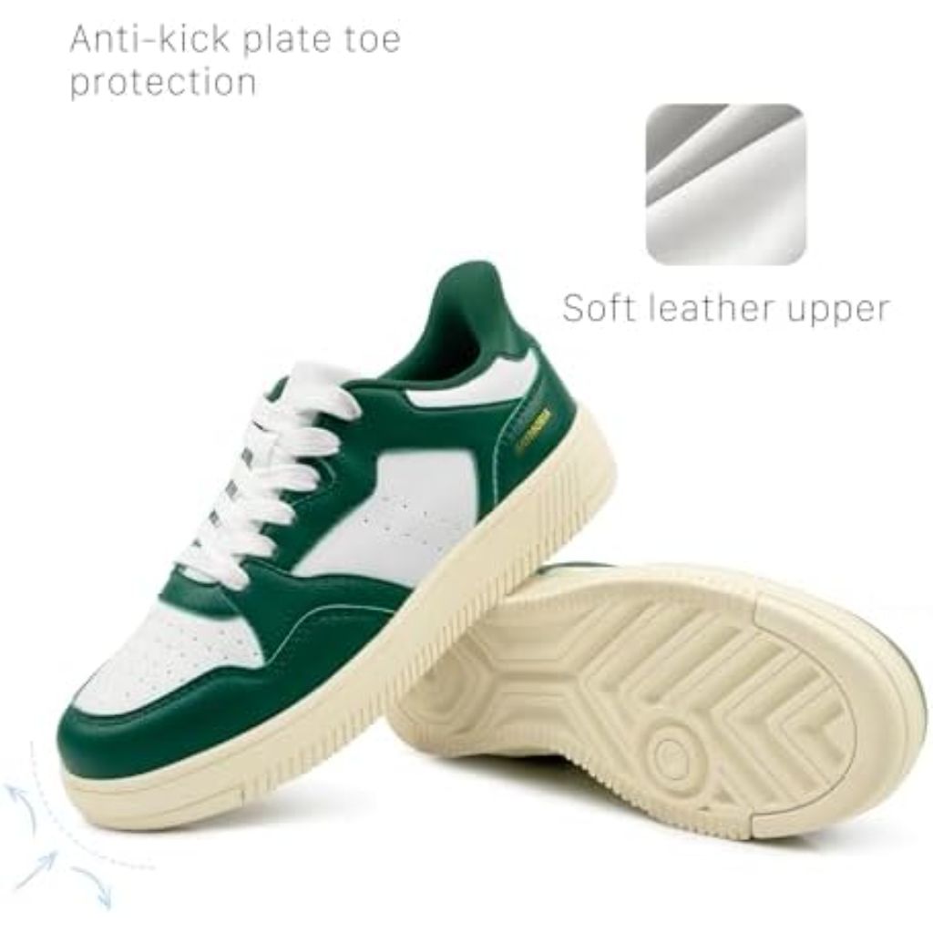 Women's Fashion Platform Skateboard Sneakers - White/Green, Size 5