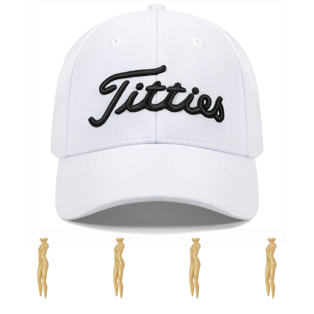 Bamveio Funny Titties Golf Trucker Hat, Adjustable Back - White