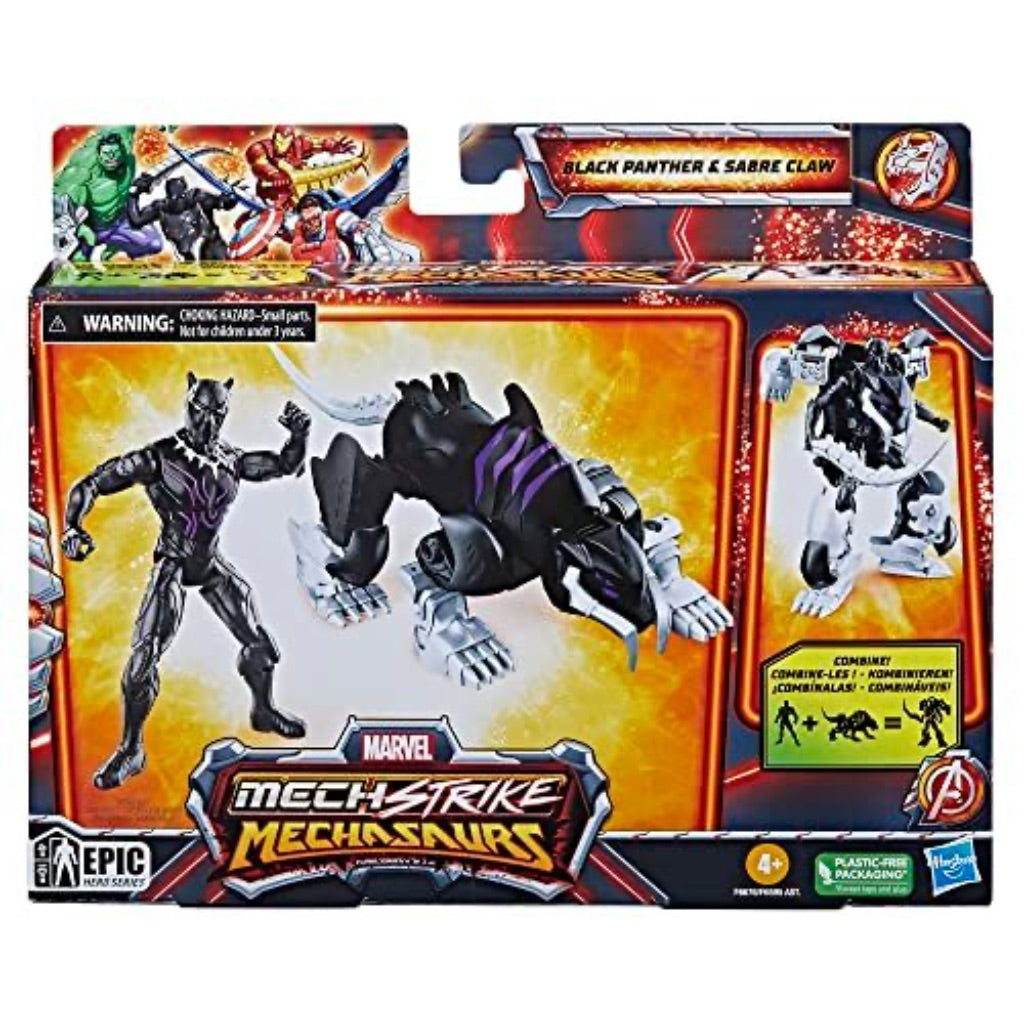Marvel Mech Strike Mechasaurs 4-Inch Black Panther with Sabre Claw Mechasaur Action Figures Super Hero Toys for Kids Ages 4 and up