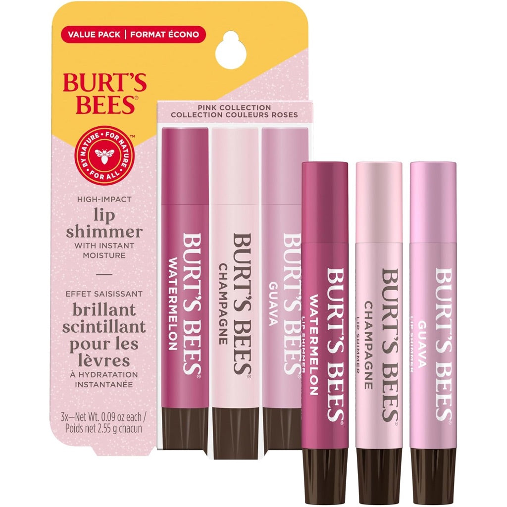 Burt's Bees Tinted Lip Balm Sticks, Lip Shimmer Pink Collection, 3 Tubes, 0.09 Oz