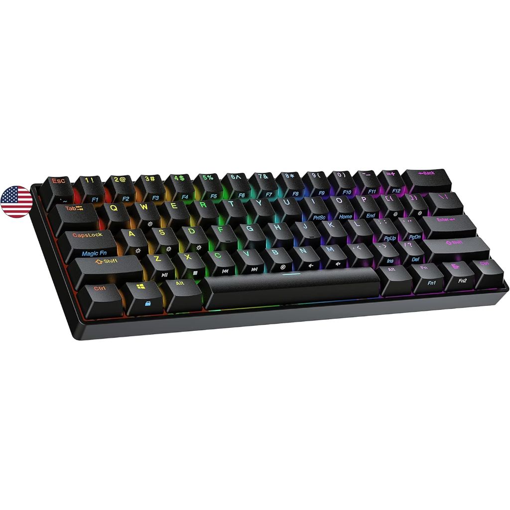 Ranked S60 Supernova 60% Form Factor Hot Swappable Mechanical Gaming Keyboard, Multi-Color RGB LED Backlit - Black, Gateron Optical Blue