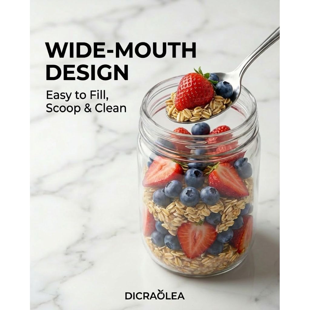 DicraoLea 16oz 4Pack Glass Overnight Oats Jars Containers with Airtight Leakproof Lids