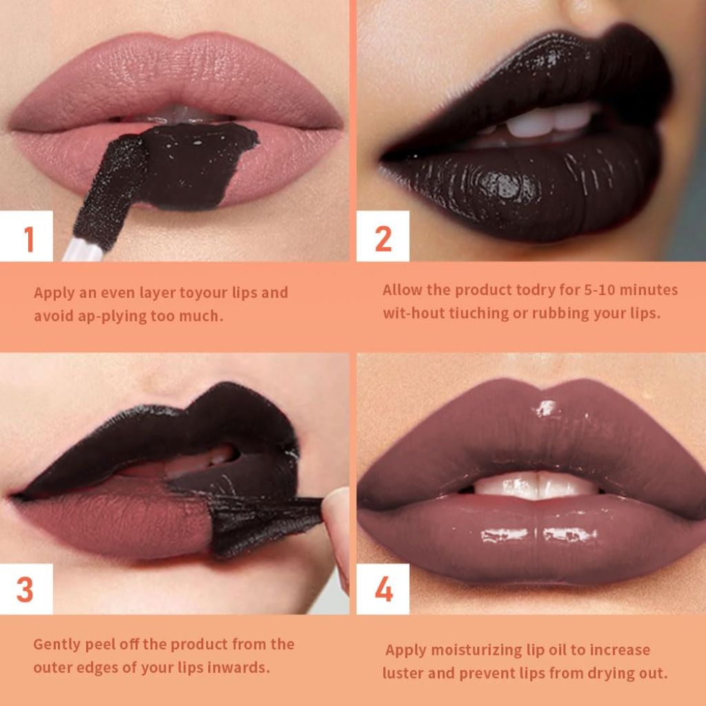 Chocolate Brown Peel Off Lip Gloss Tattoo and Lip Oil, Lip Stain Peel Off Masque - Peel Off Lip Tint, Stay Lip Makeup 07#