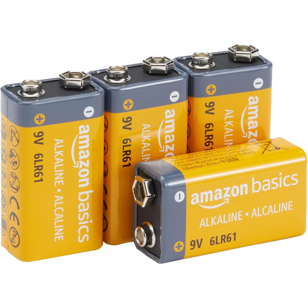 Amazon Basics 4-Pack 9V Alkaline Batteries, 5-Year Shelf Life