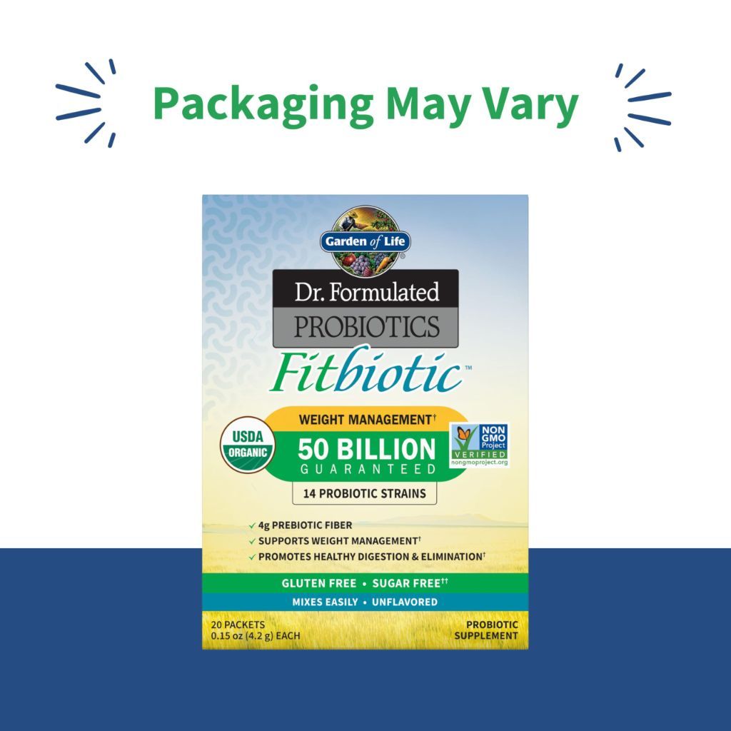 Garden of Life Dr. Formulated Probiotics Fitbiotic Weight Management Powder, 50 Billion CFU, 14 Strains, 30 Packets