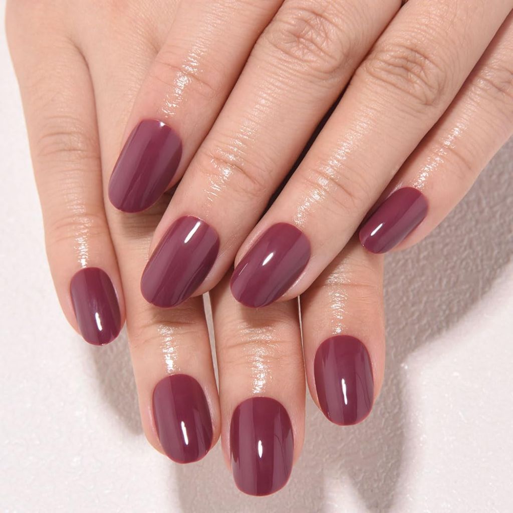 Kaely Dark Mauve Medium Oval Glossy Press on Nails for Women