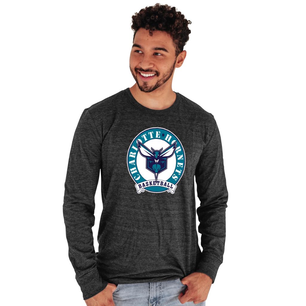 Blue 84 -Charlotte Hornets NBA Officially Licensed Tri-Blend Long Sleeve T-Shirt Black, XX-Large