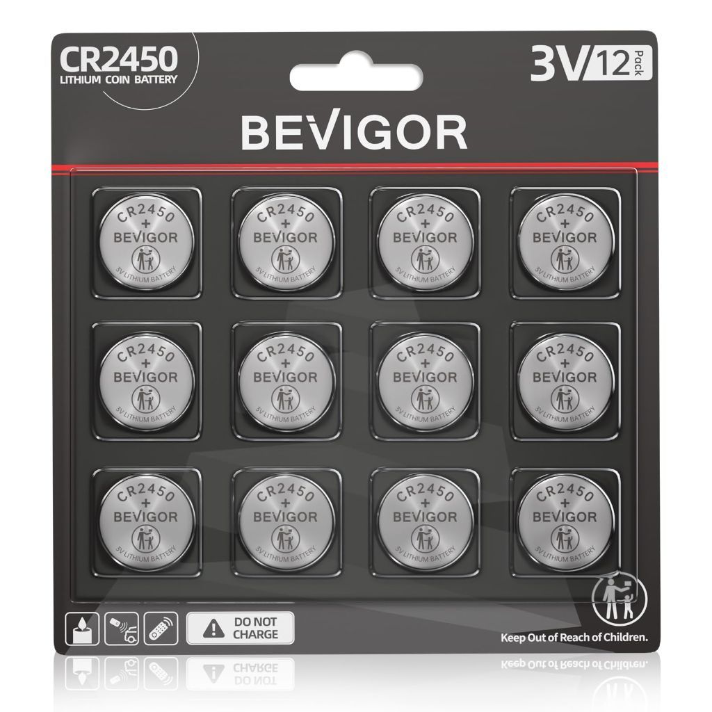 BEVIGOR 2450 Battery Compatible with AirTag CR2450 Lithium 3V (CR2450-12P)