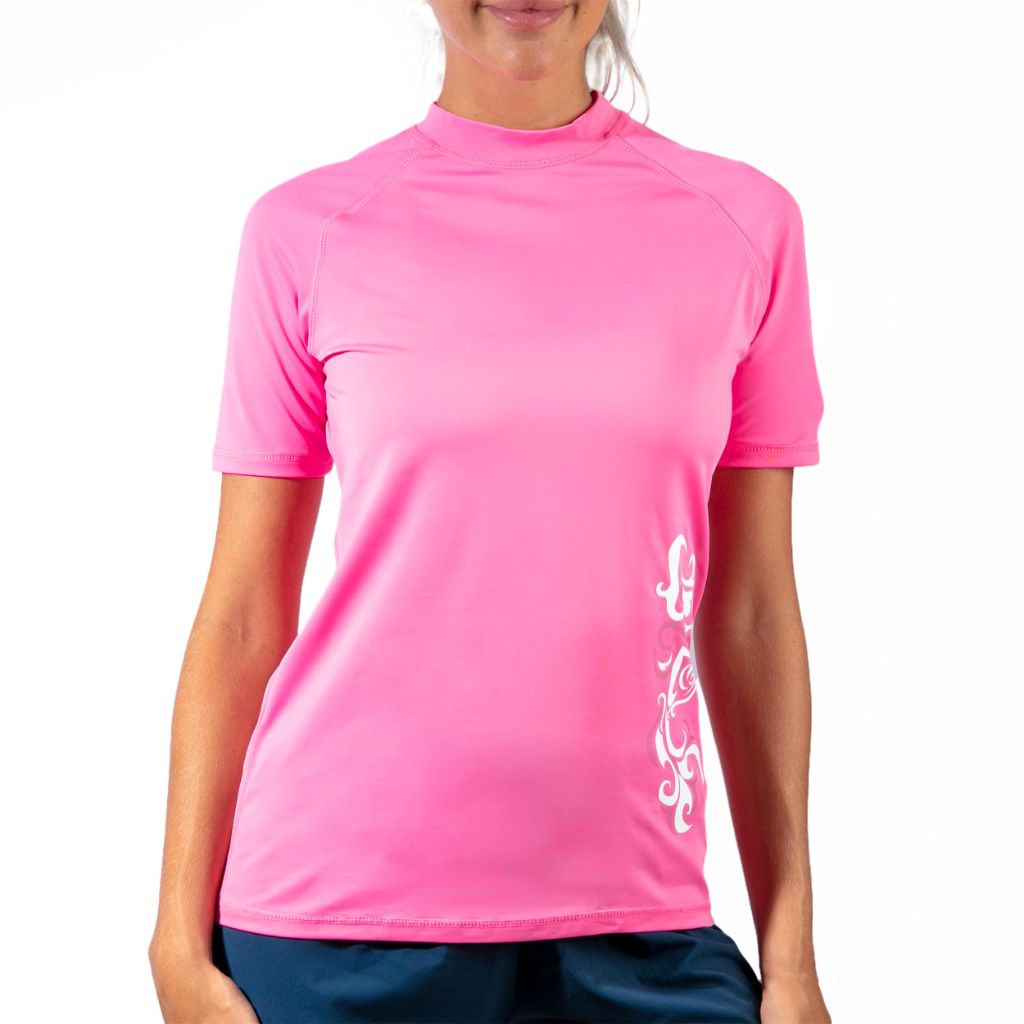 Kanu Surf Women's Breeze UPF 50+ Short Sleeved Active Rashguard & Workout Top, Breeze Pink, Medium