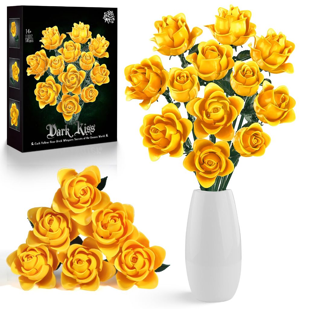 HAYXUN 12 Yellow Roses Bouquet Set 11017, 585 Pieces