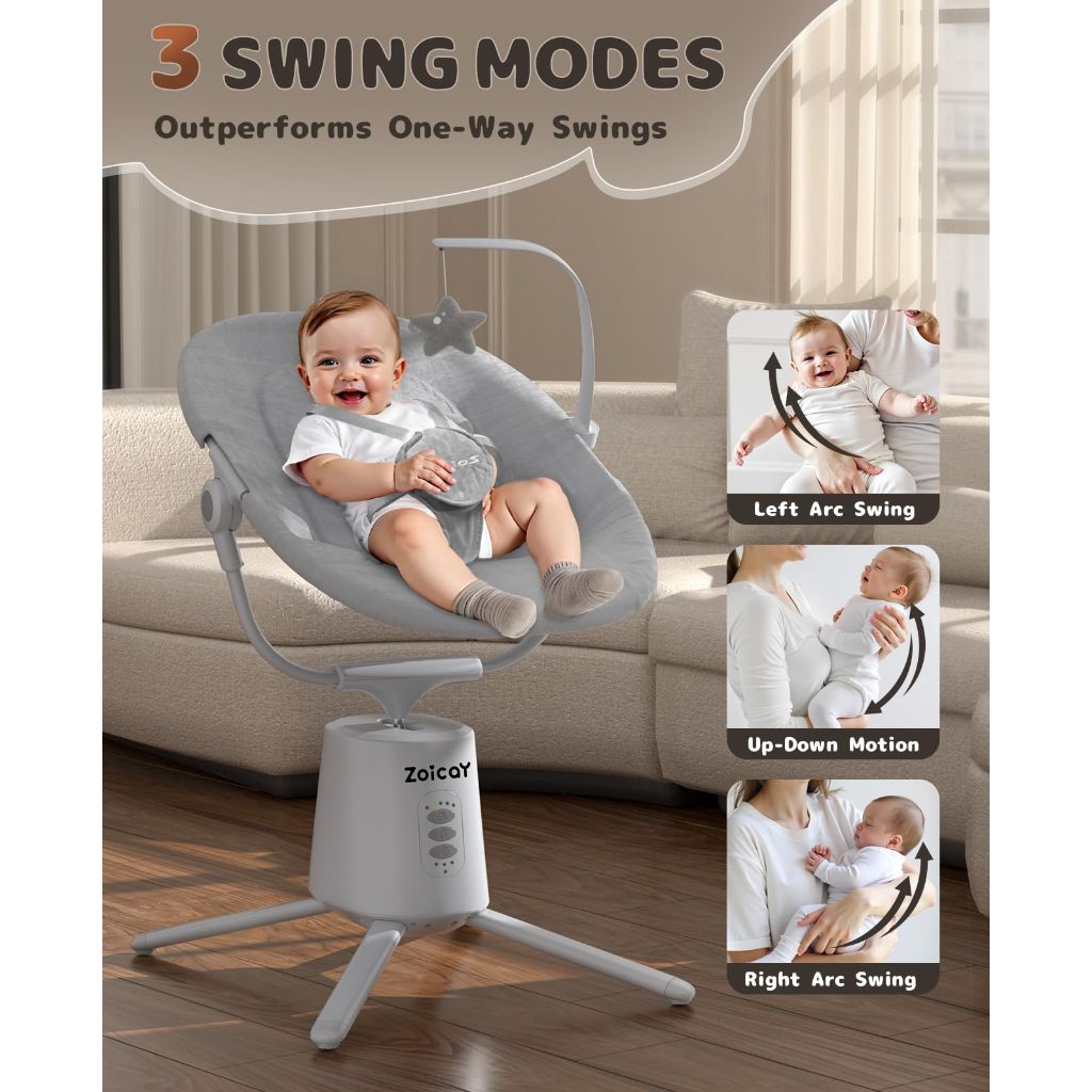Zoicay Baby Swing,Baby Swings for Infants with 3 Modes & 5 Speeds, BT Enabled App & Remote Control, (Gray)